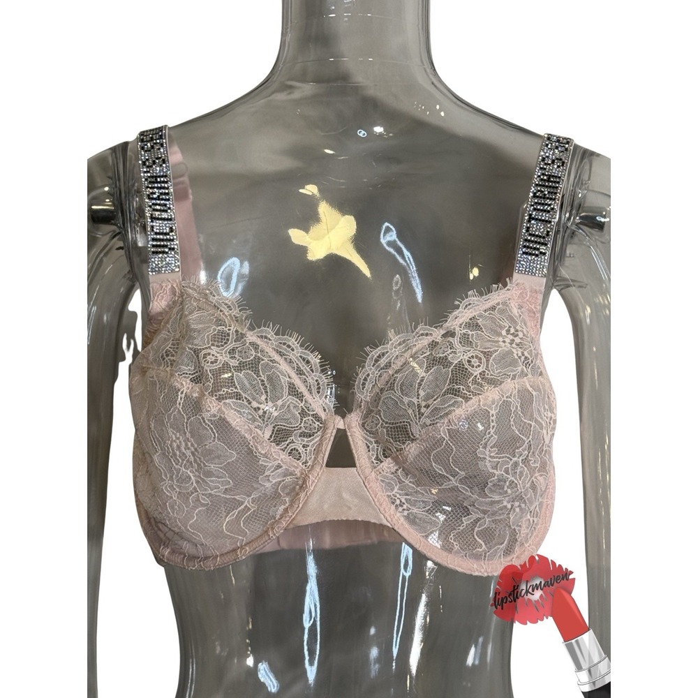 Victoria's Secret Very Sexy Bra 36 DDD Pink Rhinestone Unlined Demi Lingerie